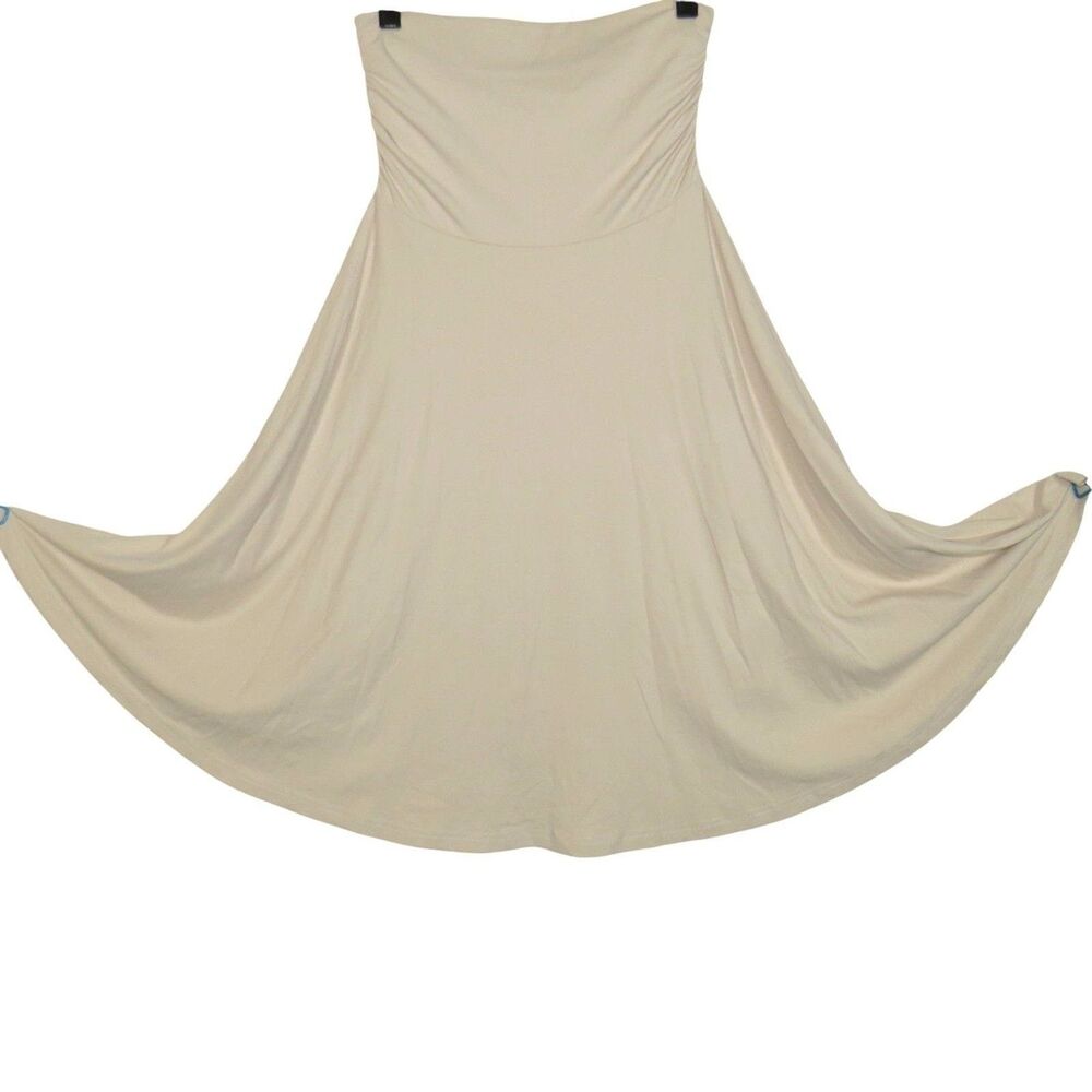 OGL Eco-SkinKiss Beige Side Ruched A-line Midi Skirt Size Large Excellent Cond